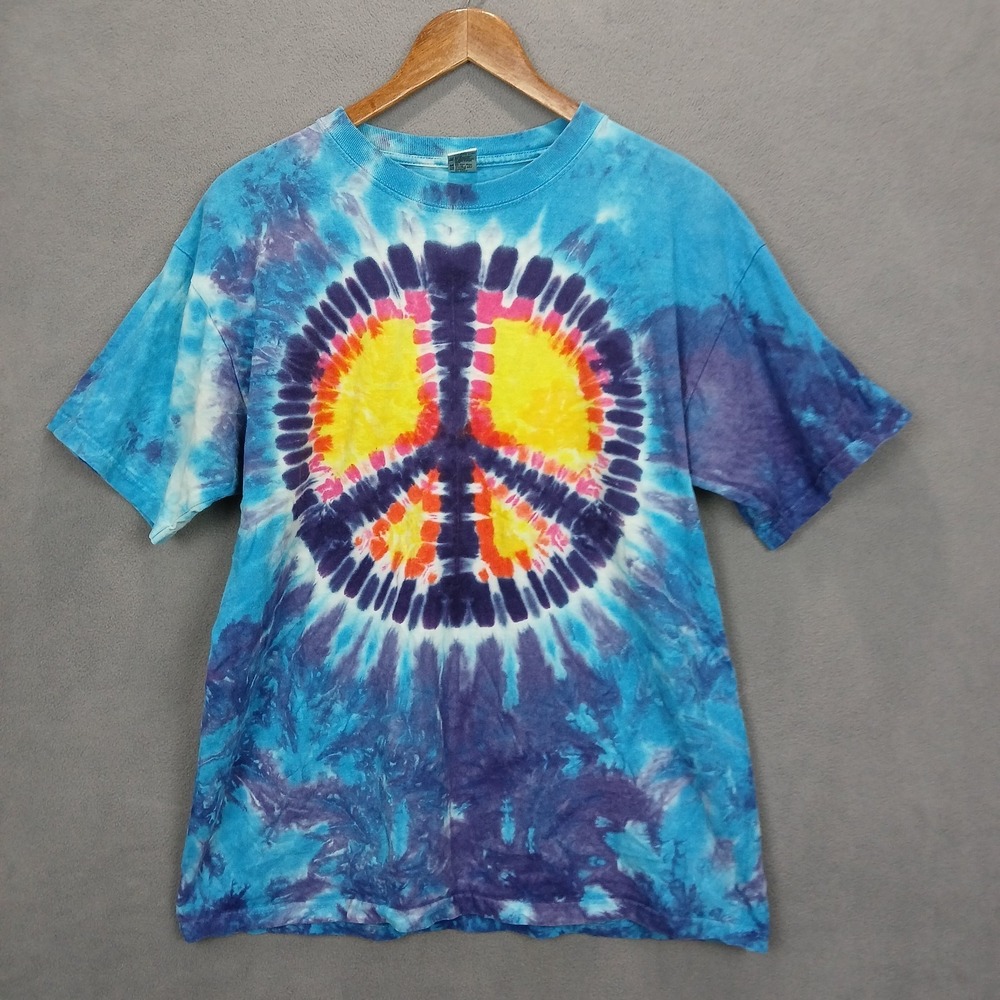 Hand Dyed By Sundog T Shirt Mens Large Multicolor Tie Dye Cotton Everyday Peace